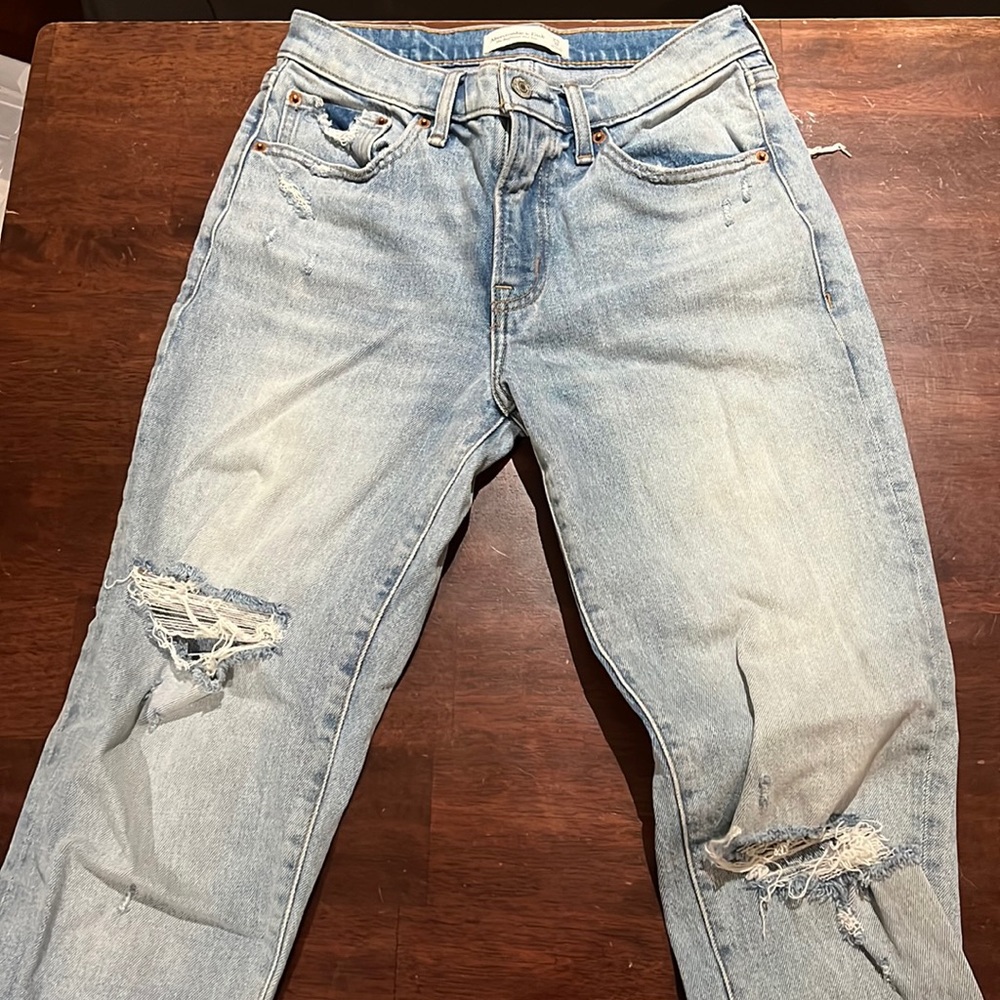 Abercrombie Light Wash Destroyed Boyfriend Mid-Rise Jeans